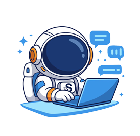 Astronaut mascot working on a laptop